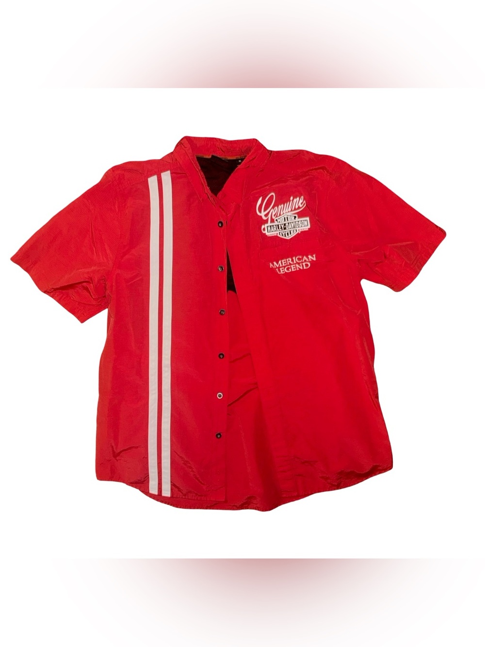 Harley Davidson Red Racing Shirt Men’s Short Sleeve Button Up American Legend